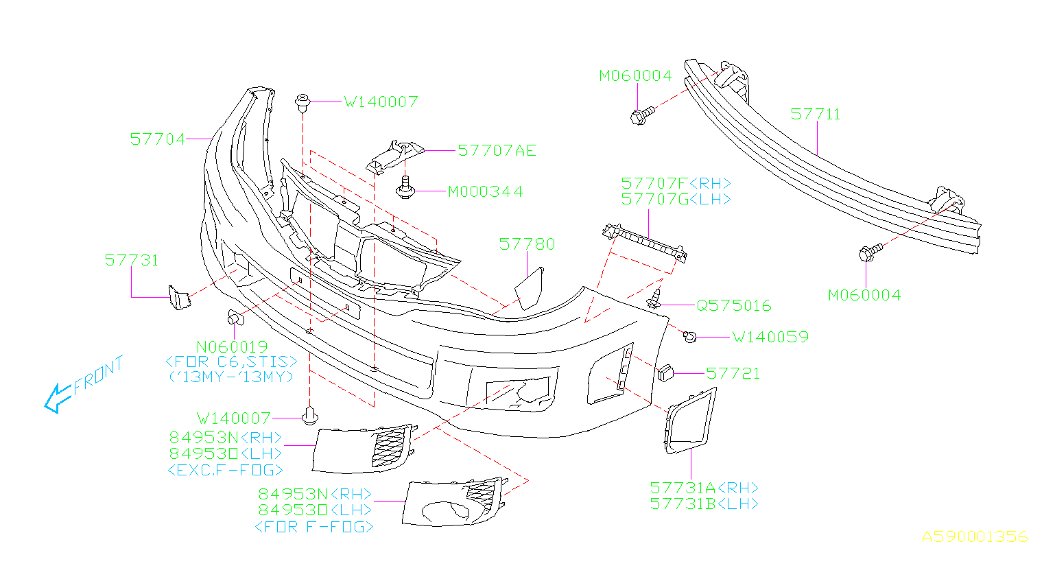 2013 Subaru WRX Cover-front bumper. Body - 57731FG330 | The Autobarn ...